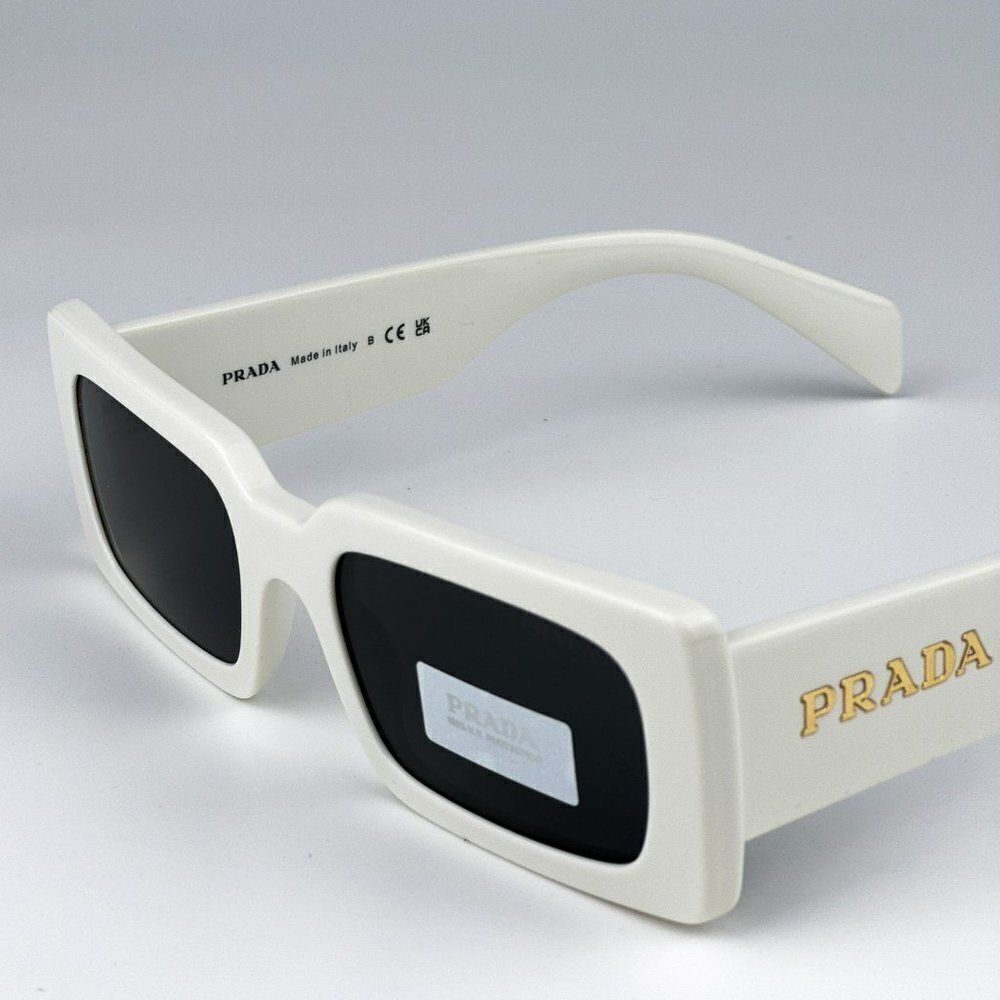 SALE! NEW Prada PR A07S 1425S0 Talc White Dark Grey Rectangle Unisex Sunglasses - Picture 9 of 12